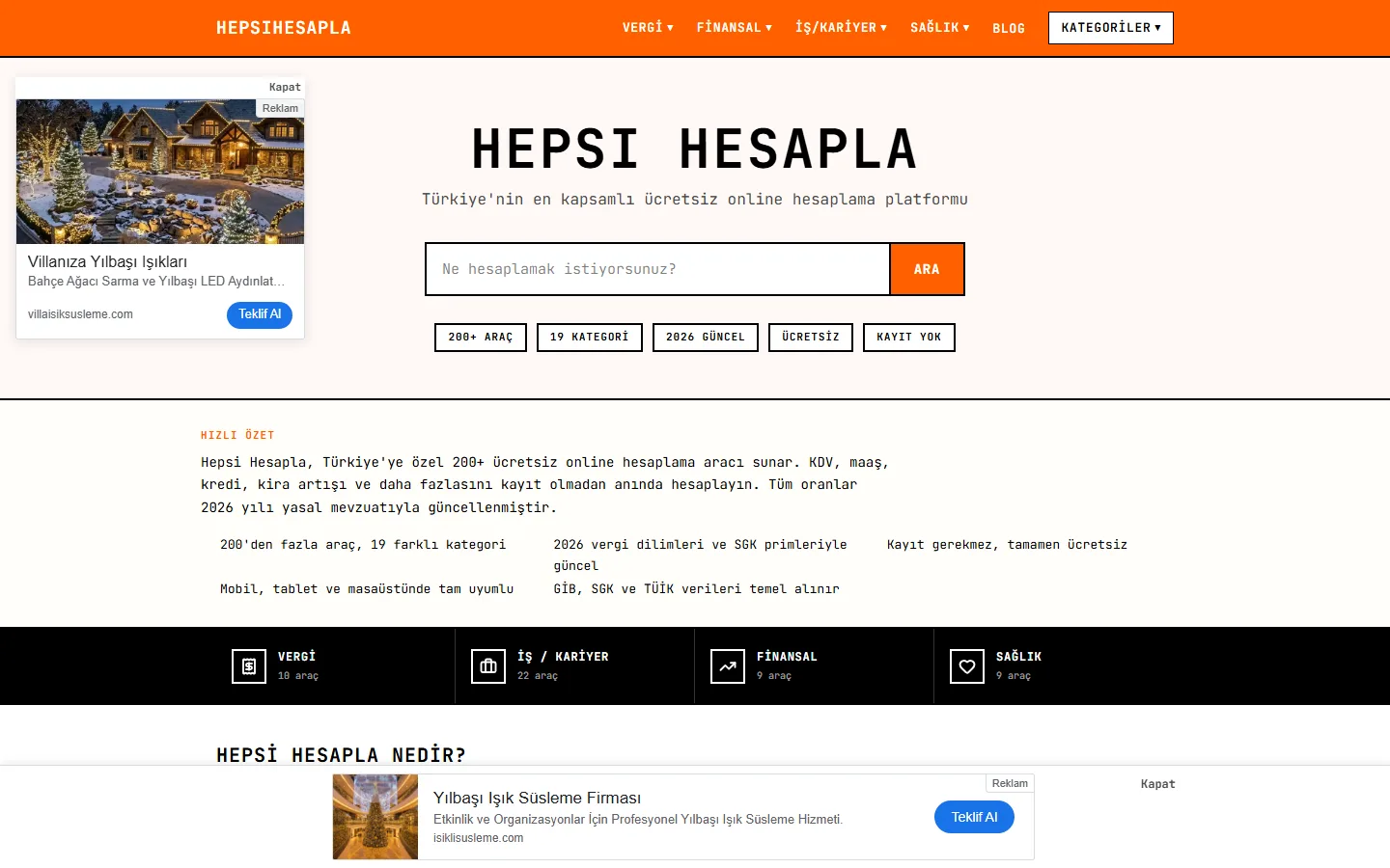 HepsiHesapla — 149+ Calculators + Neo-Brutalist Design — hero screenshot