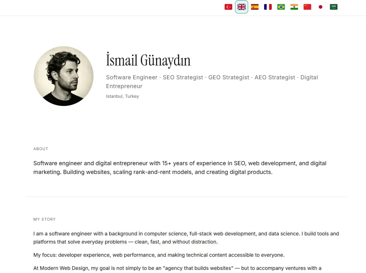 İsmail Günaydın — العلامة الشخصية للمؤسس ومحتوى متعدد اللغات — لقطة هيرو
