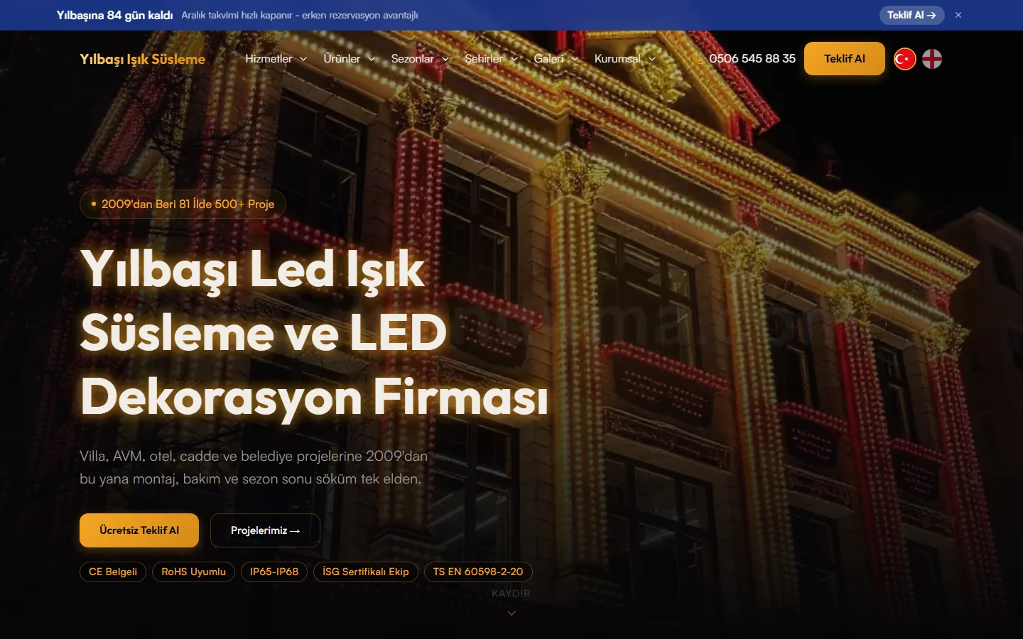 LED Işıklandırma — Enterprise LED Decoration & 500+ Projects — hero screenshot