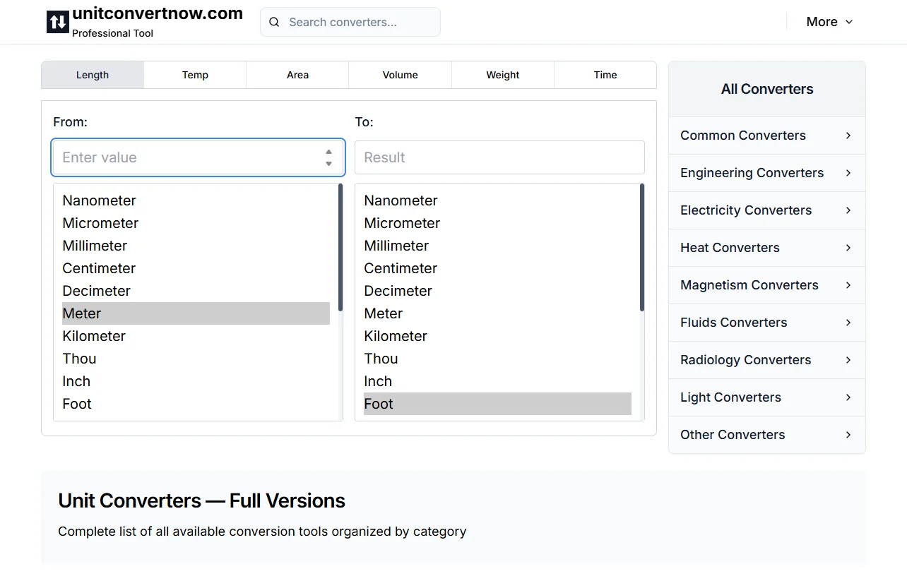 UnitConvertNow — Convertidor de unidades enfocado en ingenieros — captura hero