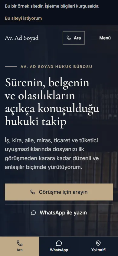 Hazır avukat web sitesinin telefondaki görünümü