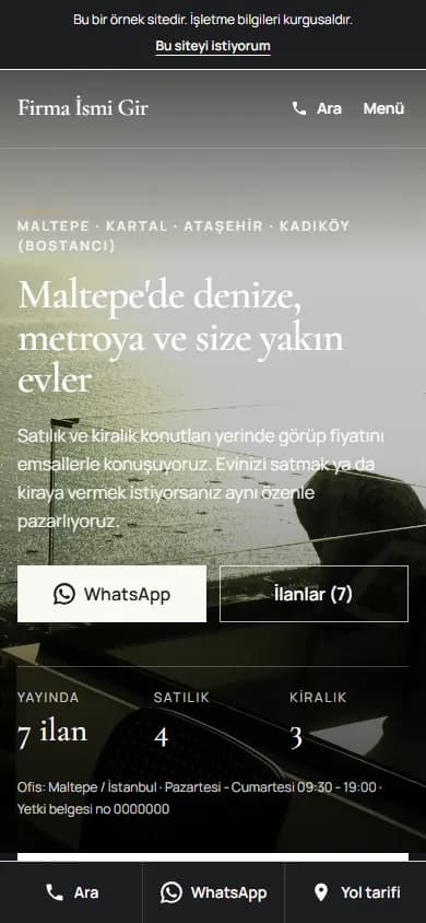 Hazır emlak ofisi web sitesinin telefondaki görünümü