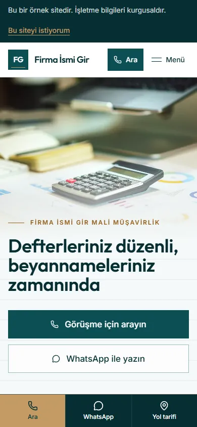 Hazır mali müşavir web sitesinin telefondaki görünümü