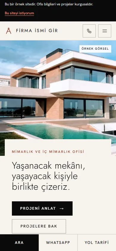 Hazır mimar web sitesinin telefondaki görünümü