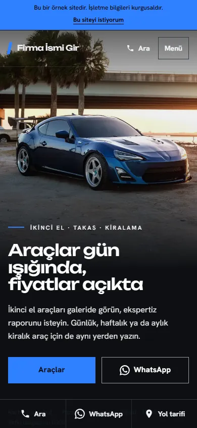 Hazır oto galeri web sitesinin telefondaki görünümü