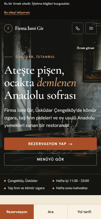 Hazır restoran web sitesinin telefondaki görünümü