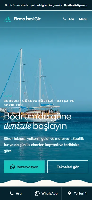 Hazır tekne kiralama web sitesinin telefondaki görünümü